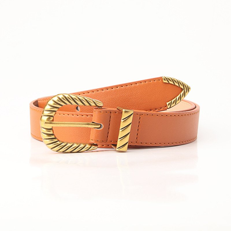 Three-Piece Leather Belt with Golden Buckle