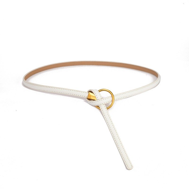 Thin Genuine Leather Belt with Bronze Circular Tie Knot