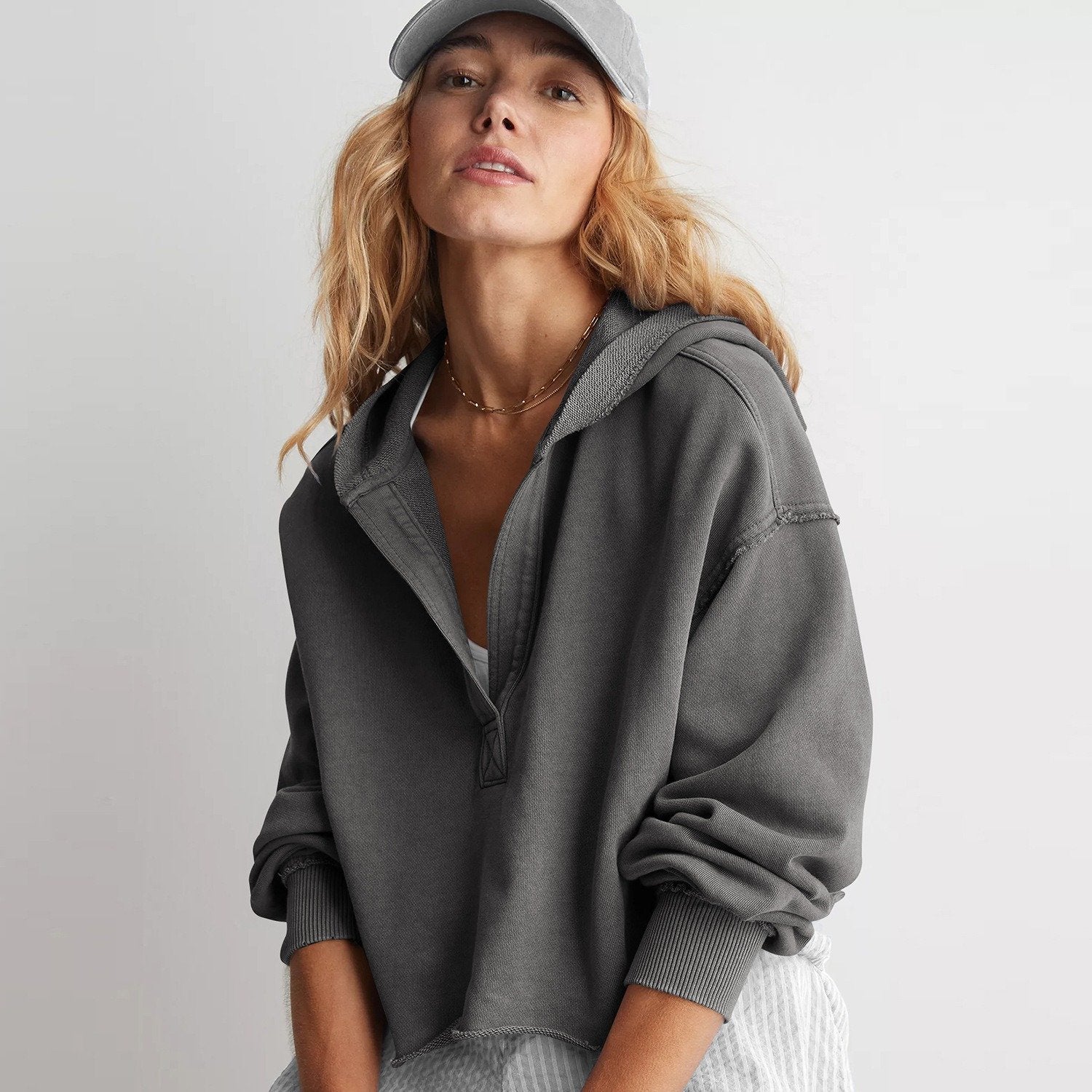 V-Neck Long Sleeve Hoodie