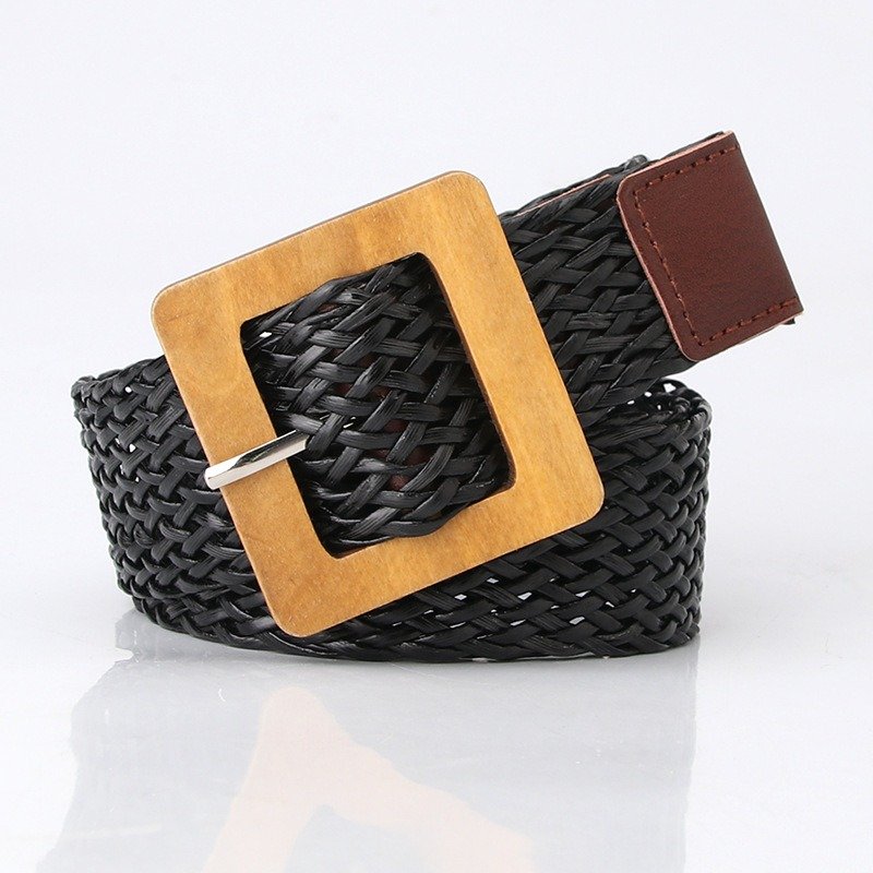 Woven Belt With Wooden Buckle