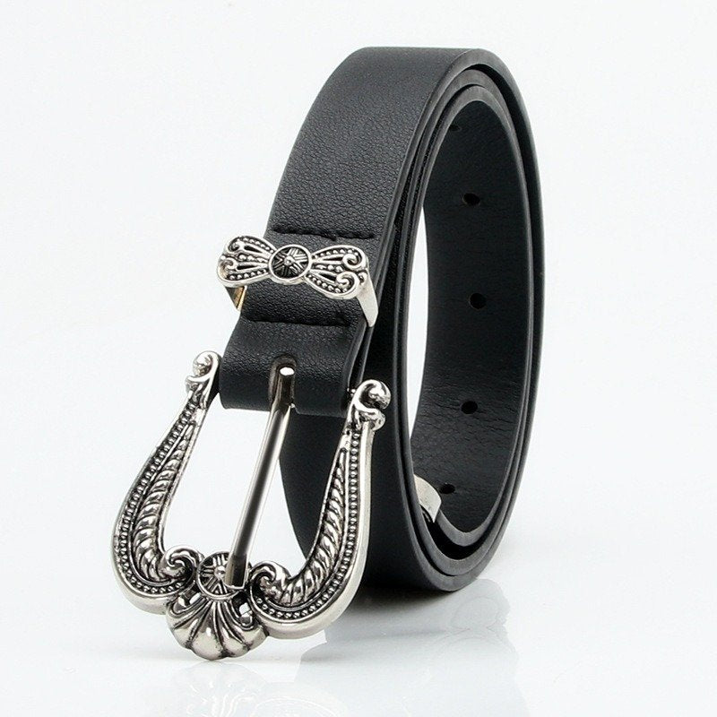 Belt With Engraved Crown Alloy Buckle