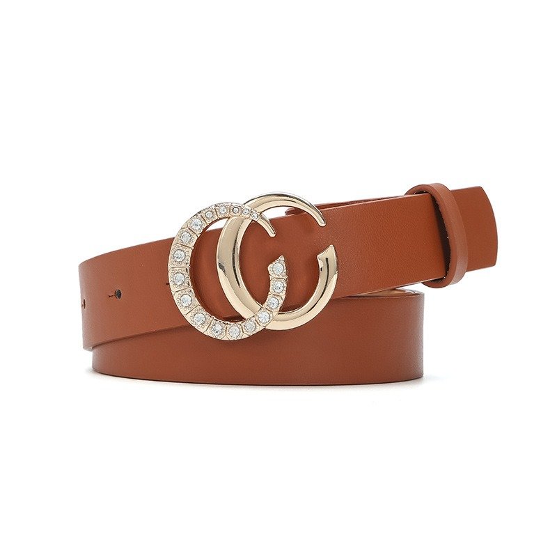 Double C Belt With Golden Diamond Buckle