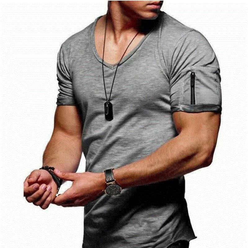 Men's V-neck Solid Color T-shirt