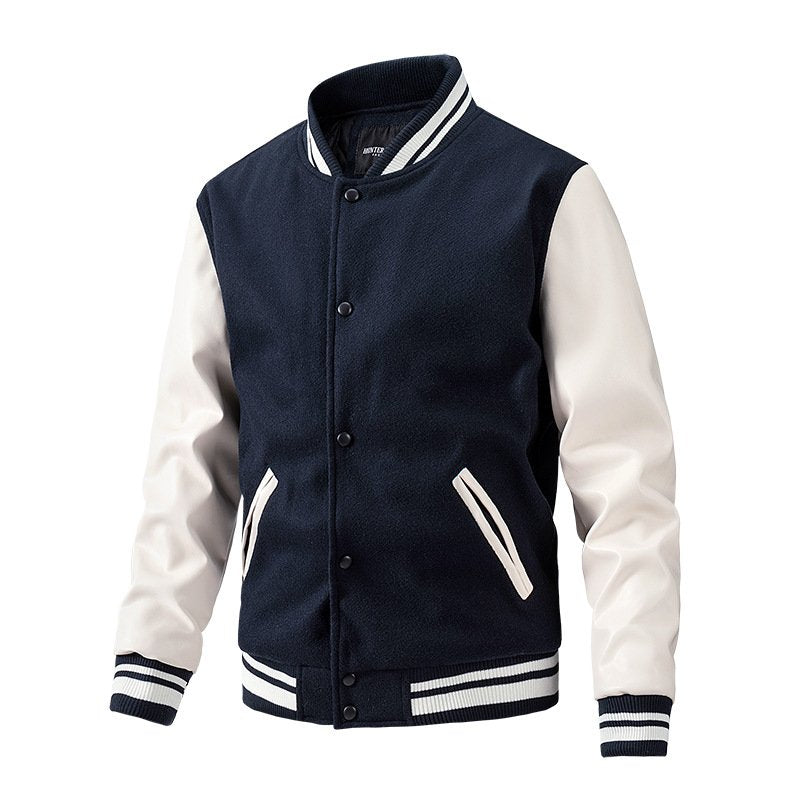 Baseball Suit Men's Wool Pu Sleeve Men's Jacket Casual