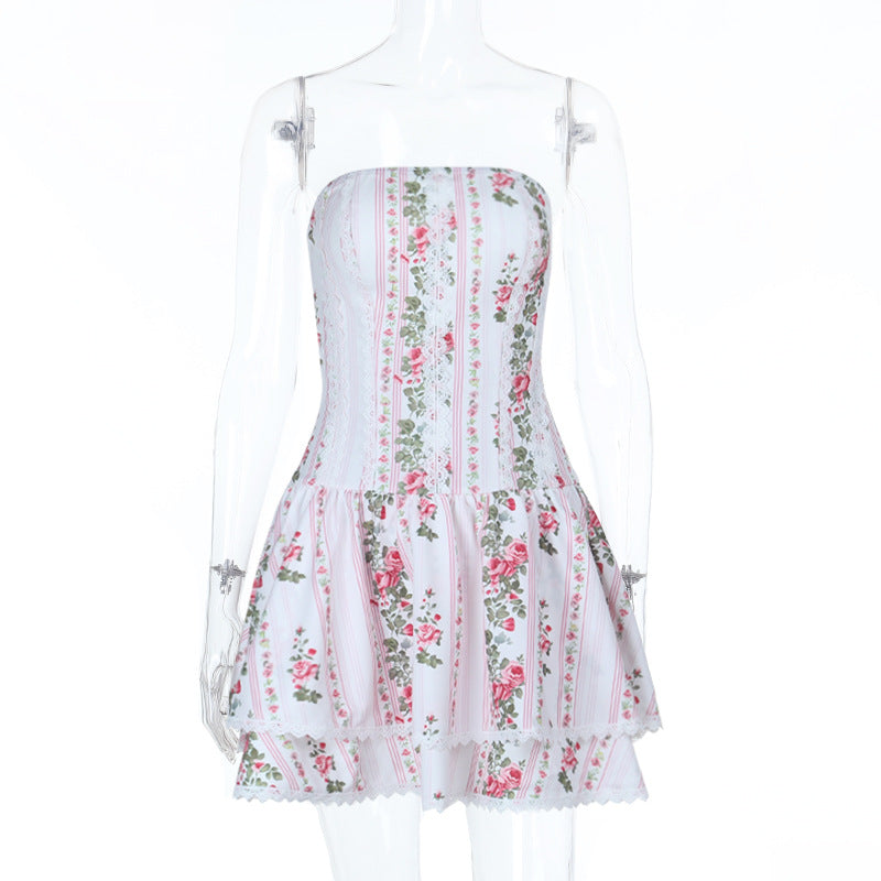 Sweet floral strapless skirt
