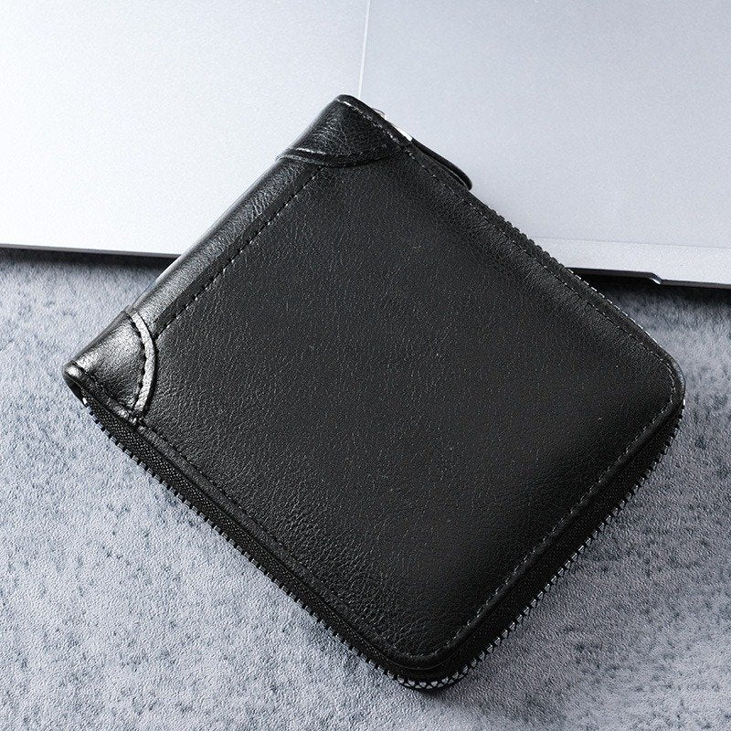 Short Wallet With Solid Color Zipper