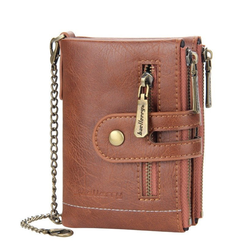 Men's Short Wallet Multi-Card Double Zipper