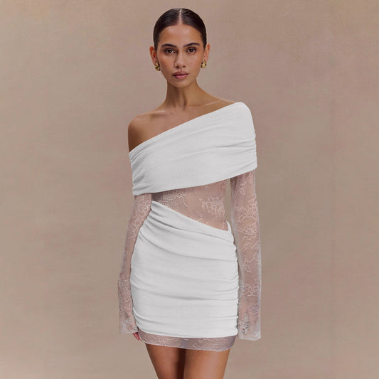 Slanted Shoulder Perspective Dress