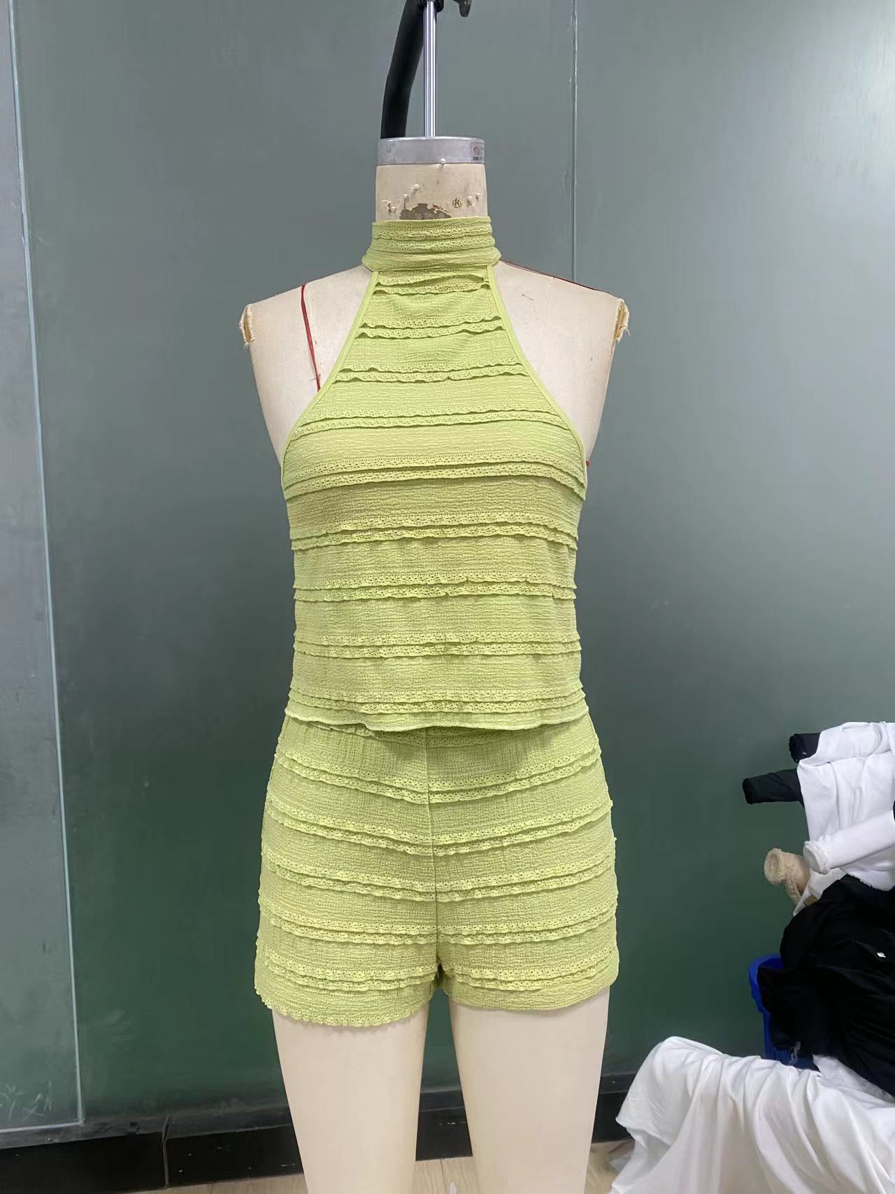 Vacation style camisole top paired with hot pants set