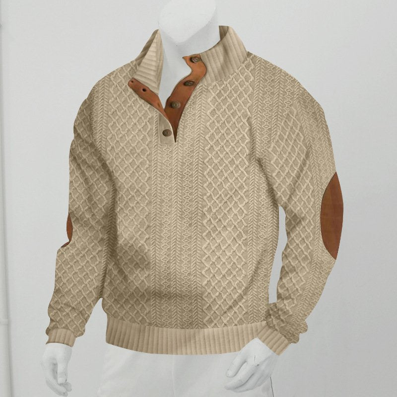 Men's Outdoor Leisure Standing Collar Long Sleeved Jacquard Knitted Pullover Sweater