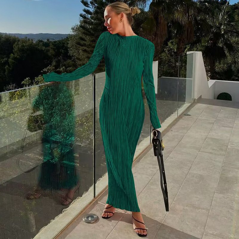 Round Neck Long Sleeve Slim Dress