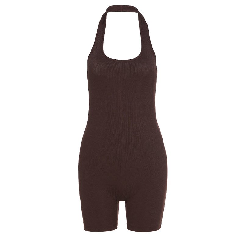 Pure Color Sexy Halter Neck Short Style Sports Jumpsuit