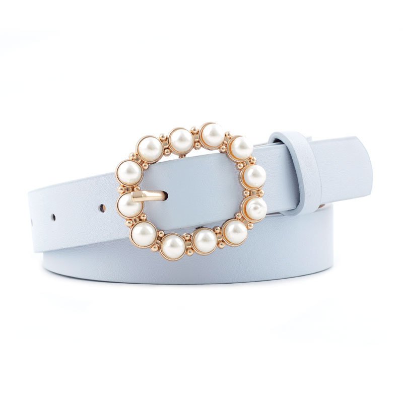 Leather Pearl Belt Ladies With Fashionable Japanese Word Buckle Belt