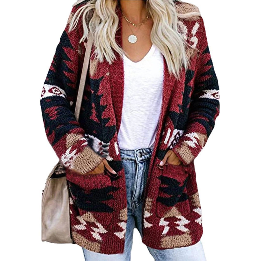 Loose Sweater Printed Cardigan