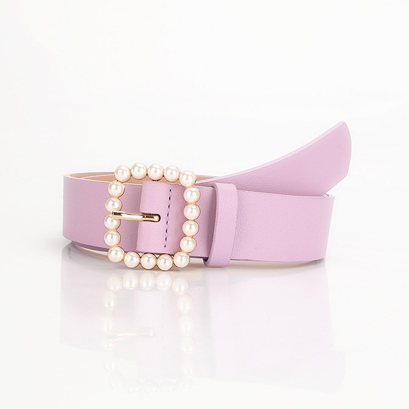 Pu Belt Square Buckle Point Pearl Sweet Elegant Dress