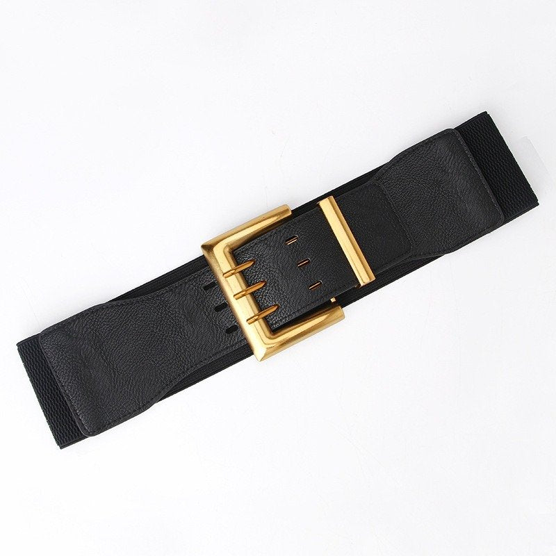 Wide Elastic Waist Belt Three Fastener Buckle