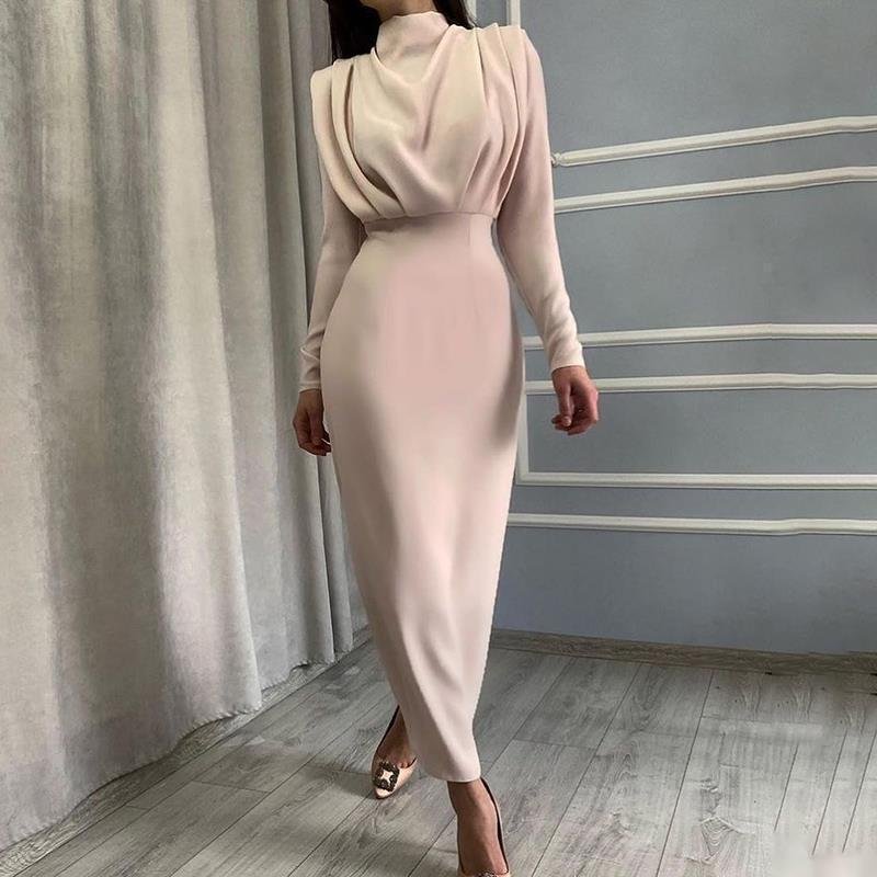 Necklineless Long Sleeve Fitted Dress