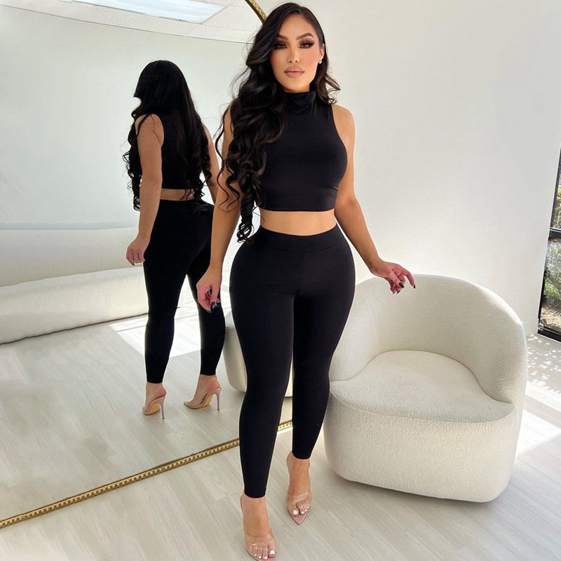 Sleeveless Turtleneck Top And Leggings Set