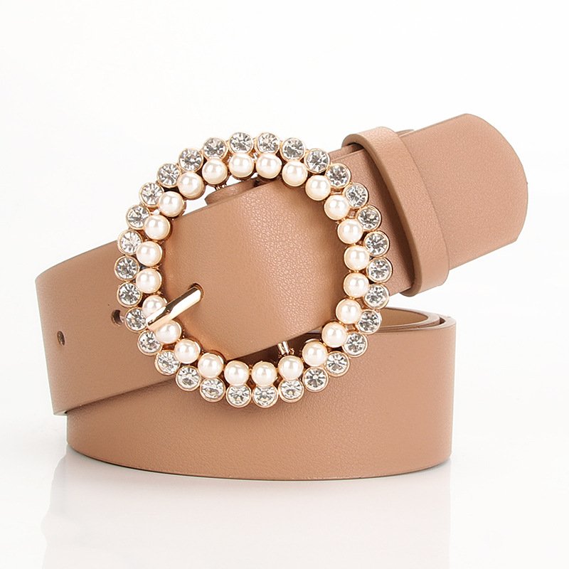 Elegant Belt With Round Pearl Buckle