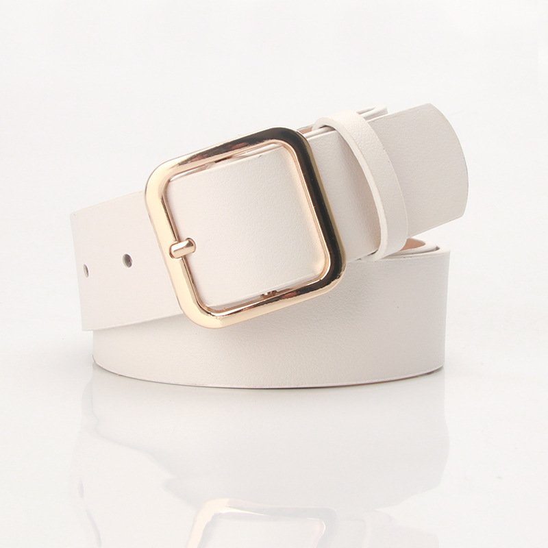 Elegant Belt With Golden Square Buckle