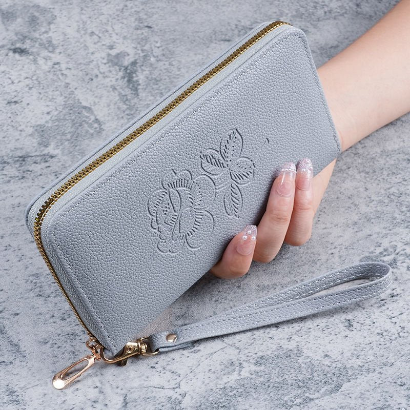 Flower Embroidery Zipper Wallet