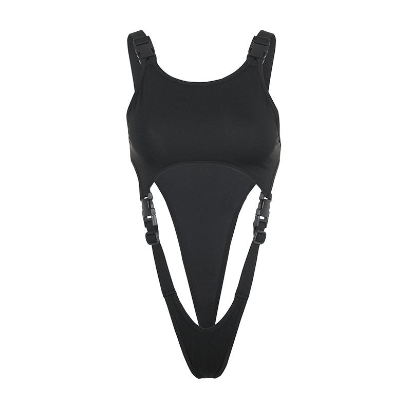 Bodysuit With Plastic Buckles And Low Waist