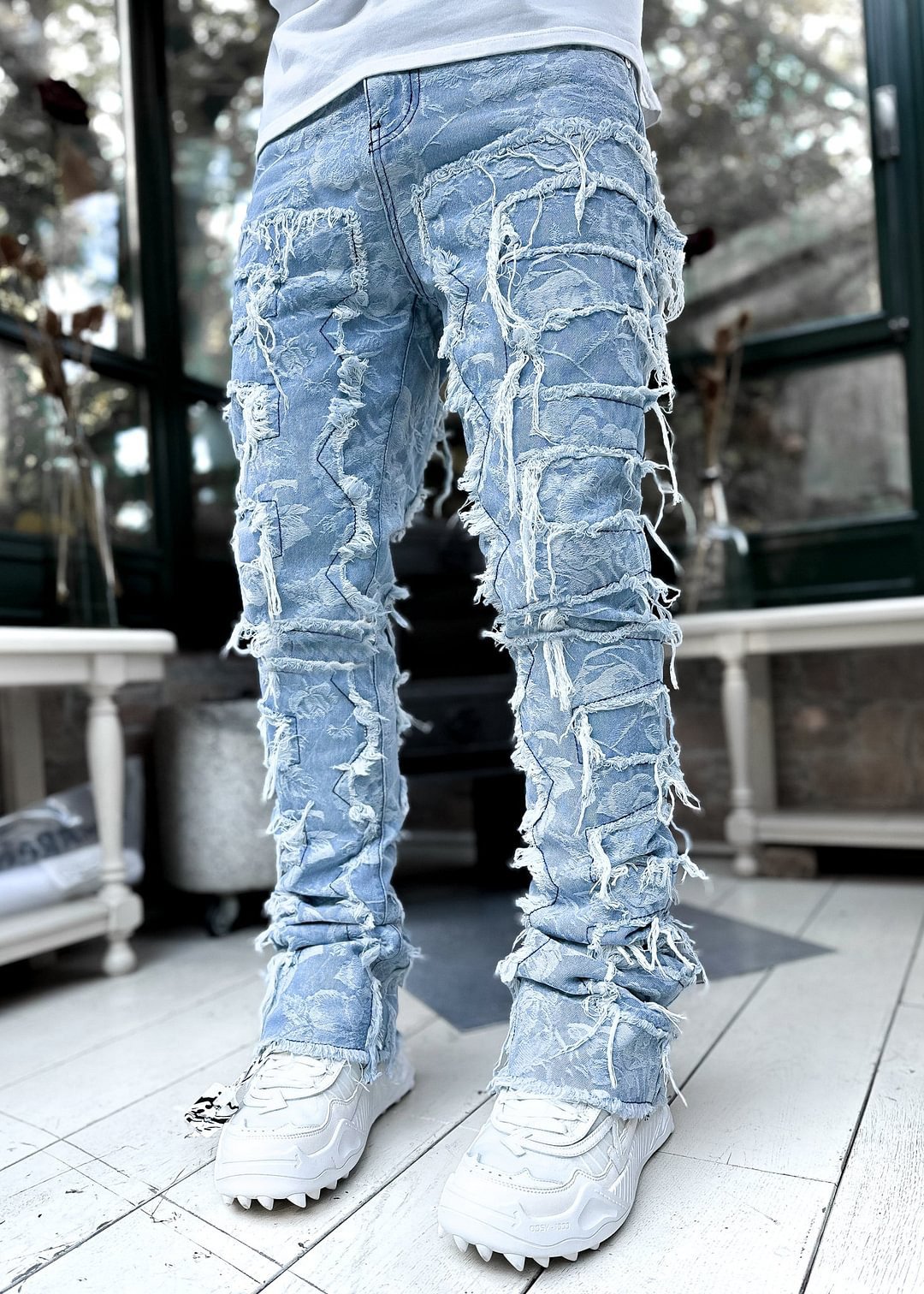 Men's Jeans Straight Pants Fashion Ins Stretch Patch Jeans Straight Pants