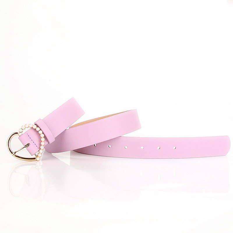 Belt With Half Pearl Heart Buckle