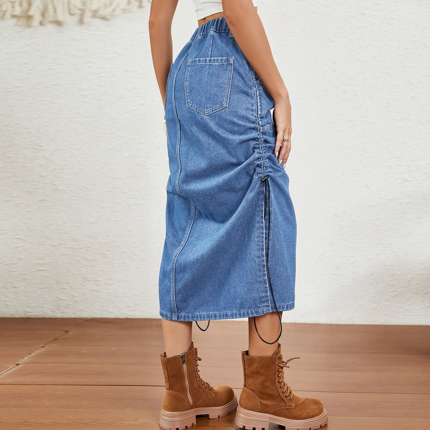 Denim Elastic Long Skirt