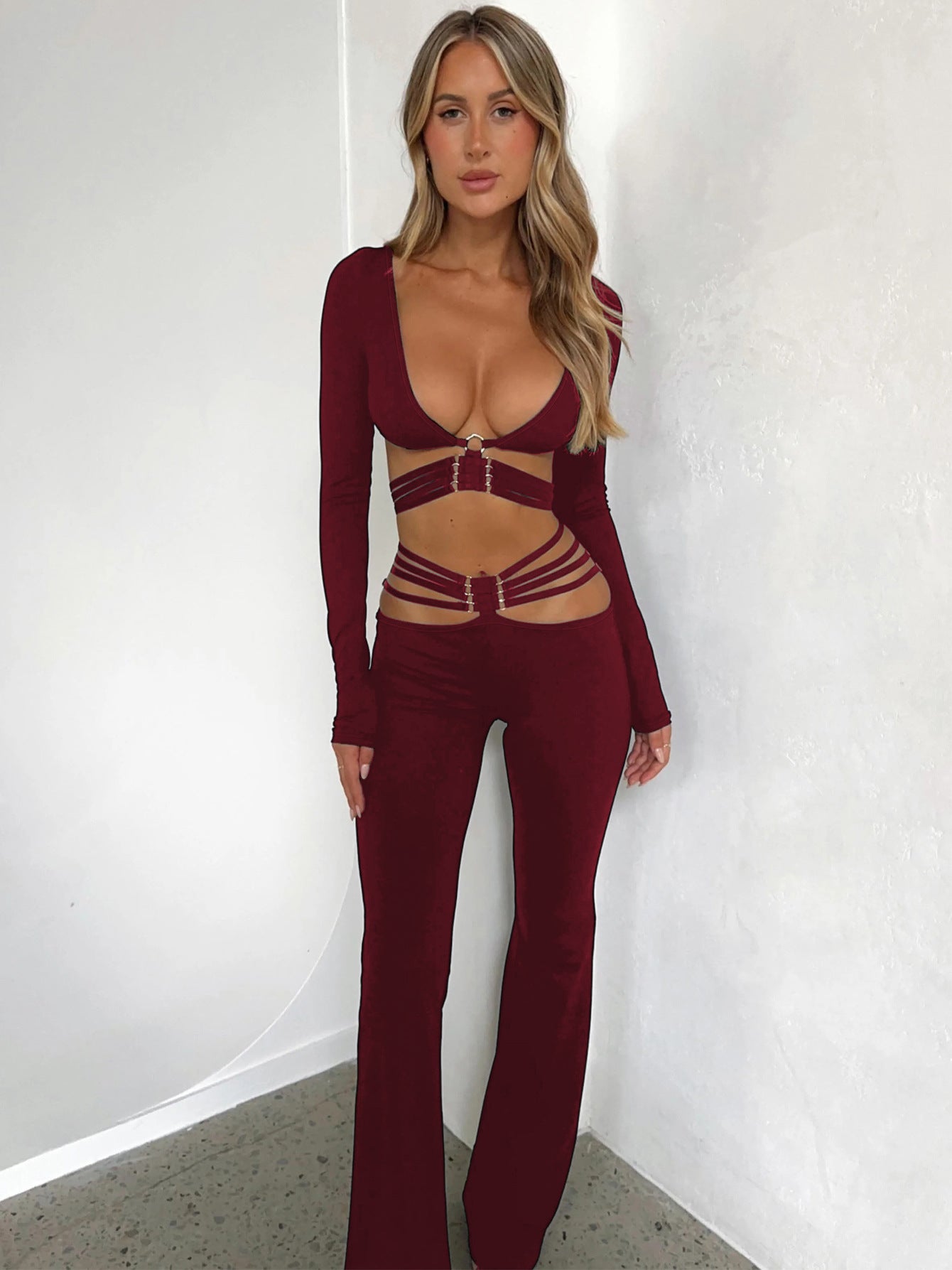 Street Tag Strap Wide Leg Pants Set