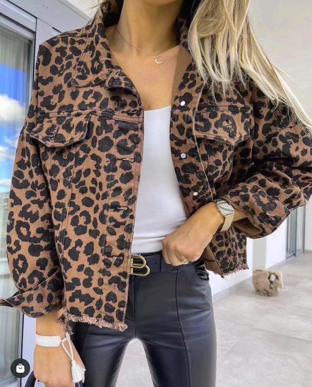 Leopard Print Denim Jacket