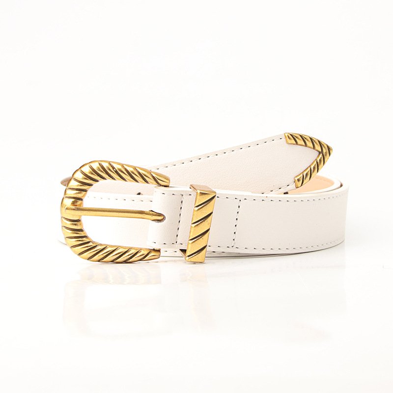 Three-Piece Leather Belt with Golden Buckle