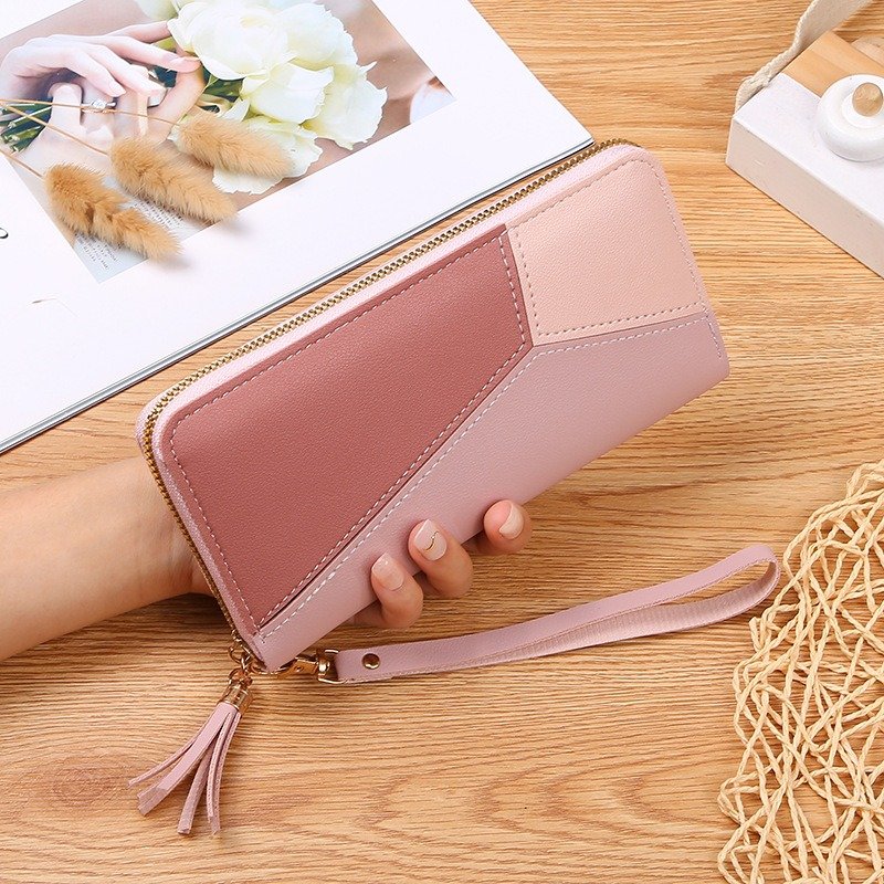 Colorful Spliced Long Purse Bag