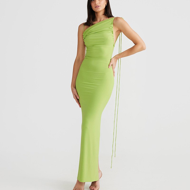 Long Dress With Back Neckline And Reversible Straps