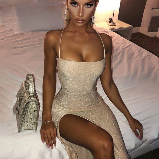 Fania Long Dress With Leg Opening And Strapless Neckline