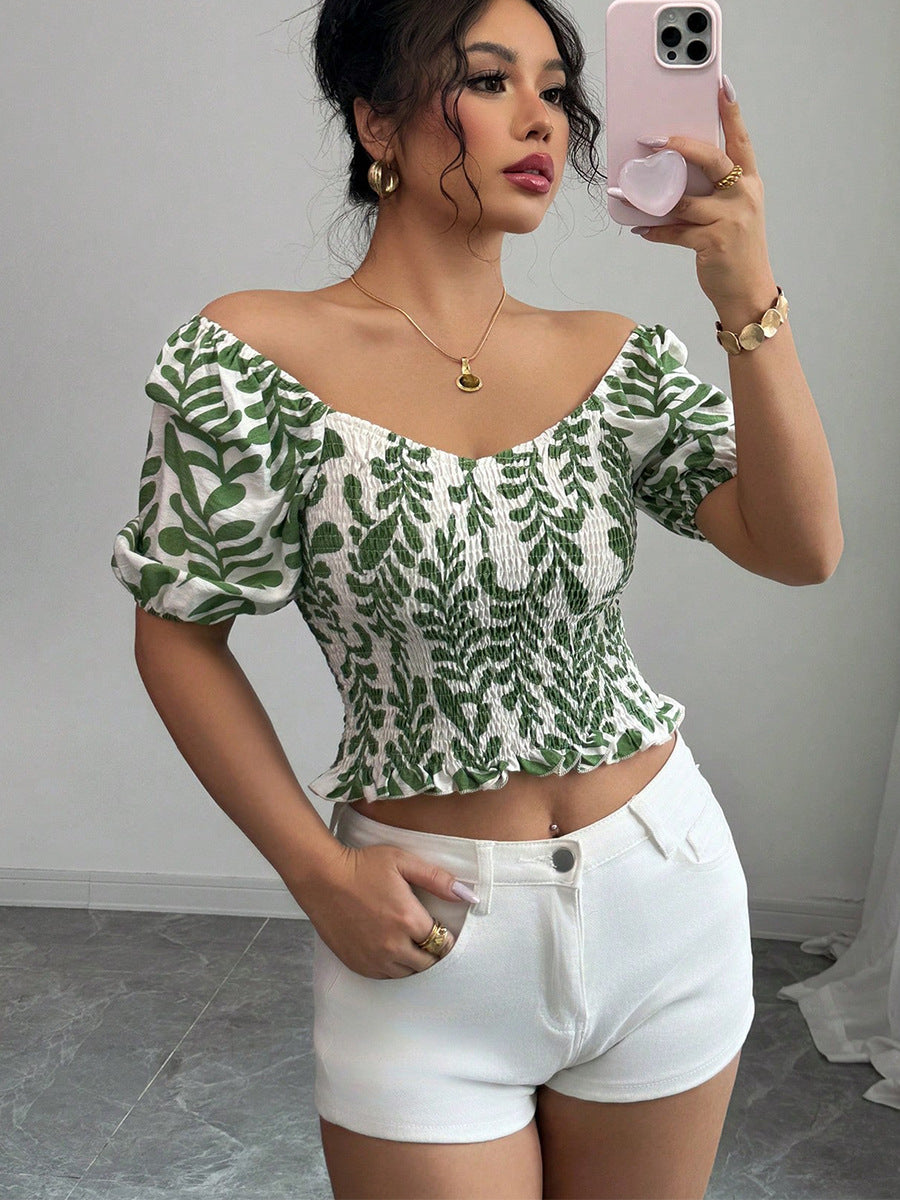 Summer green printed short shirt