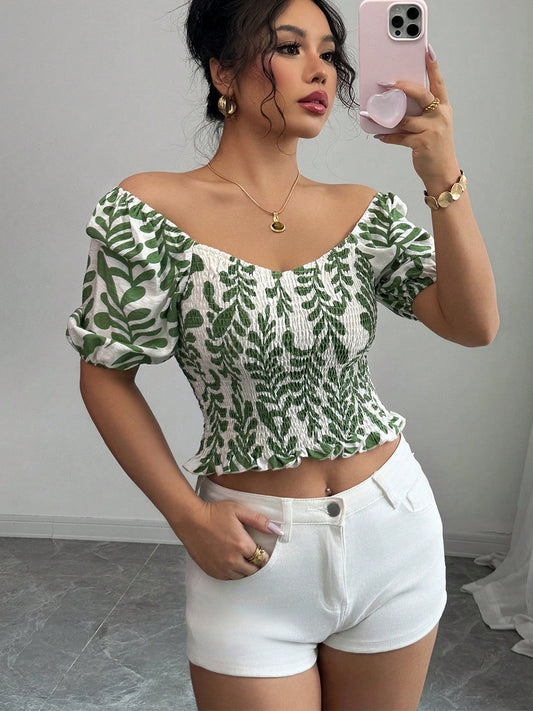 Summer green printed short shirt