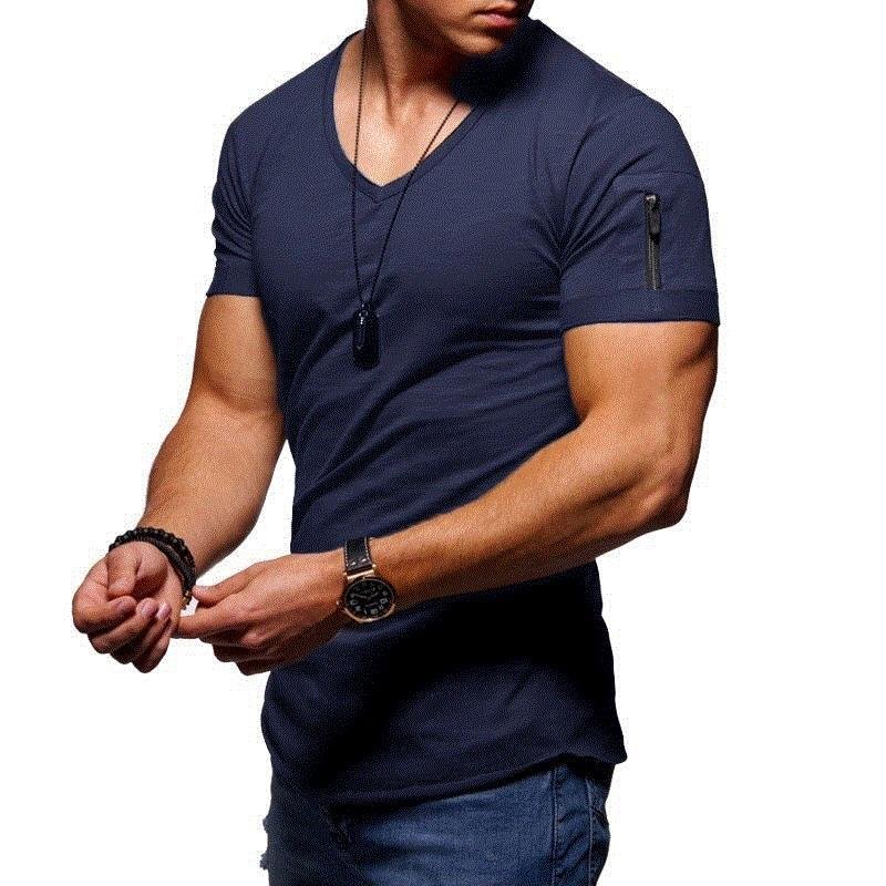 Men's V-neck Solid Color T-shirt