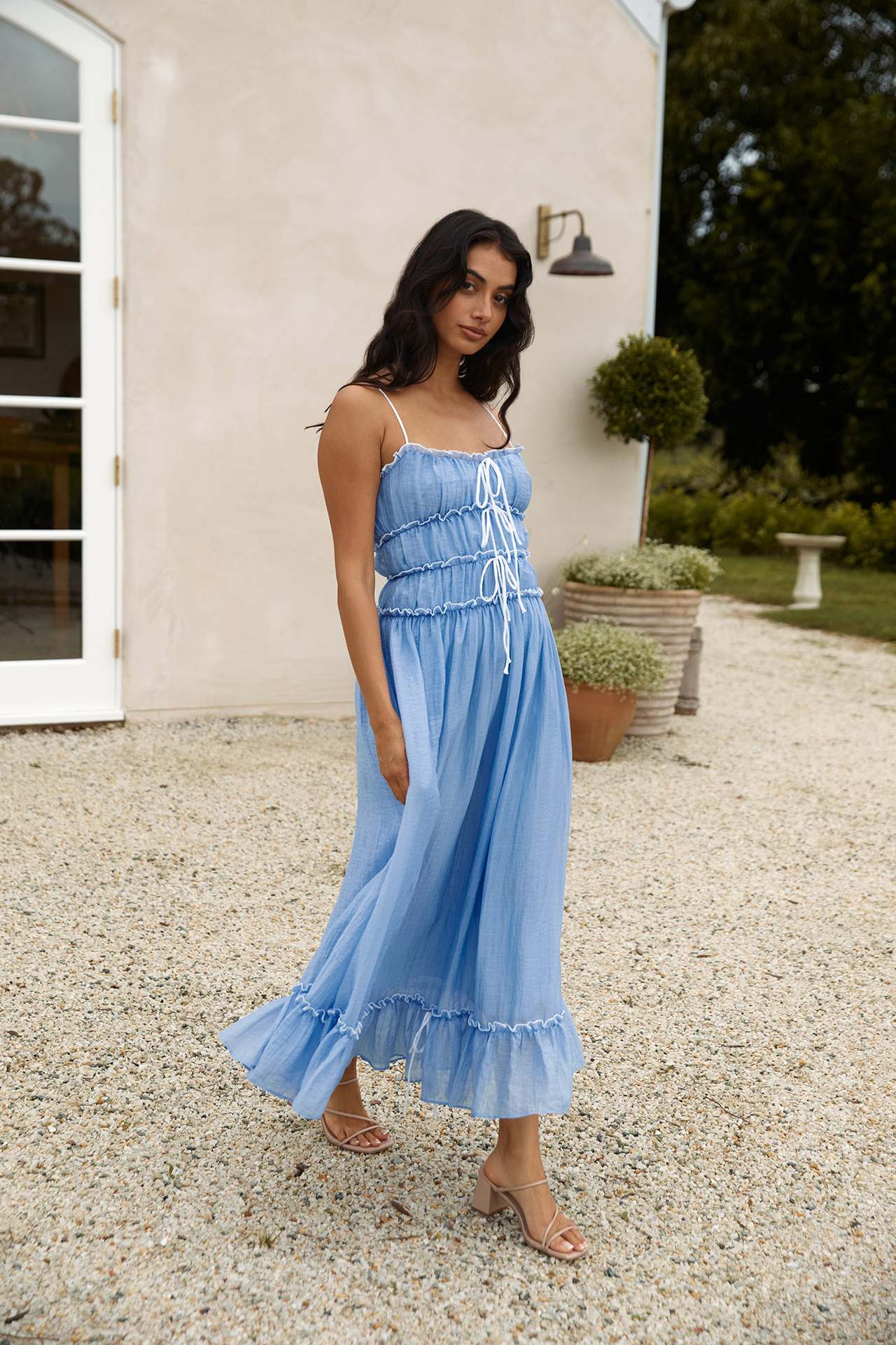 Holiday style lace patchwork high waisted camisole dress