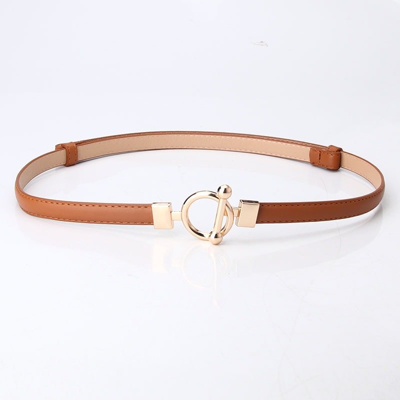 Dark Leather Belt With Golden Buckle