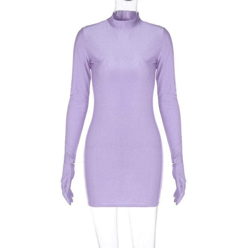 Hip Round Neck Long Sleeve Glove Dress