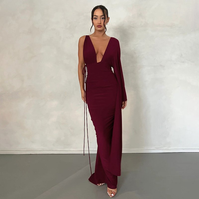 Long Dress With One Sleeve And Back Neckline