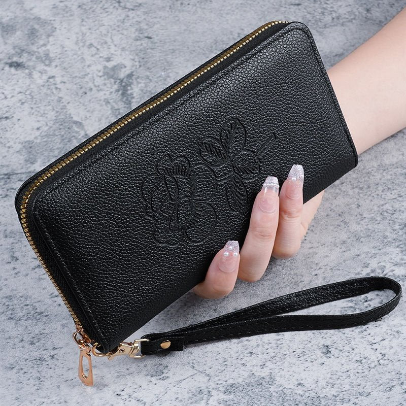 Flower Embroidery Zipper Wallet