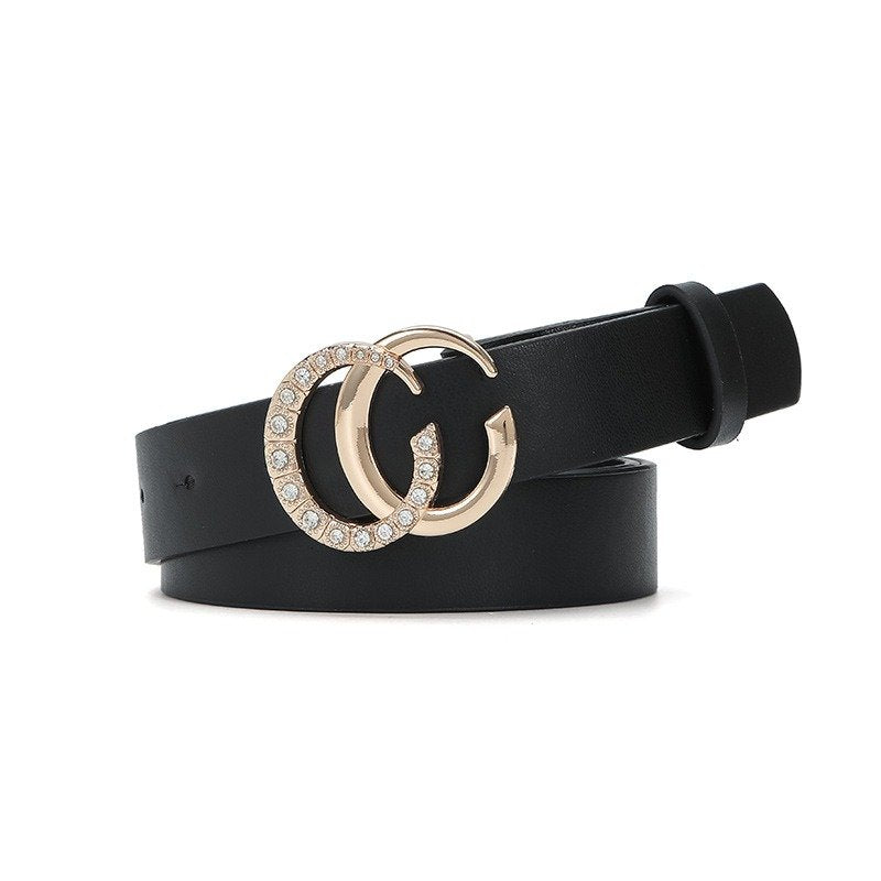 Double C Belt With Golden Diamond Buckle