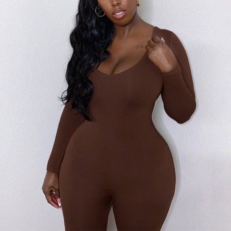 Round Neck Long Sleeve Tight Jumpsuit