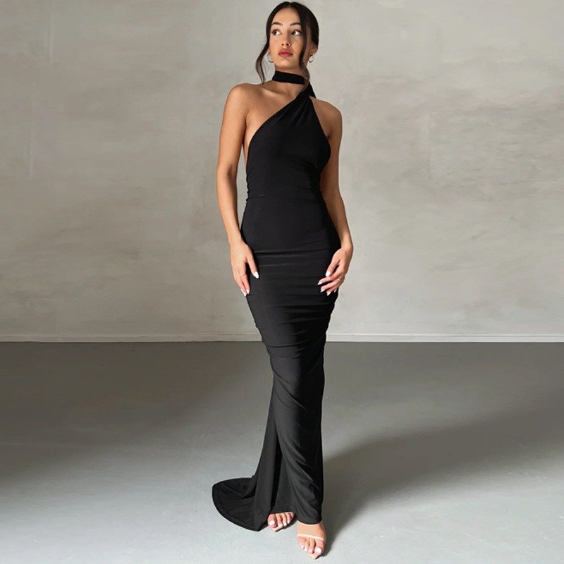 Draped Dress Tied At The Neck