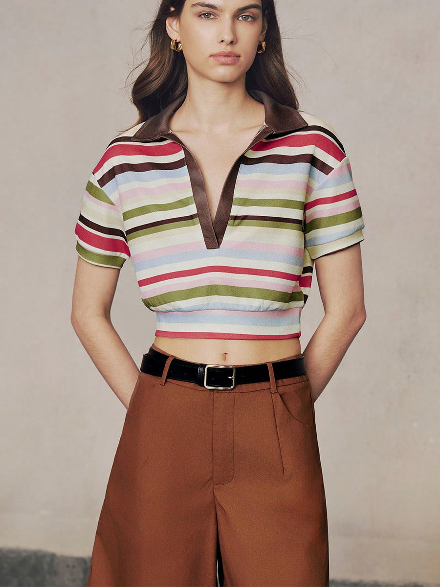 Temperament striped polo shirt