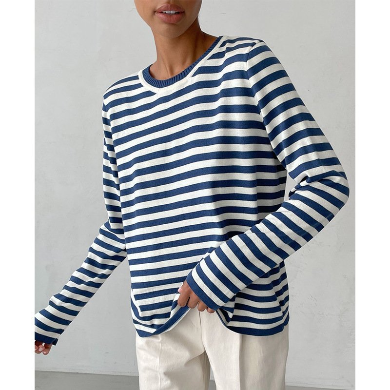 Striped Knitted Crew Neck Sweater