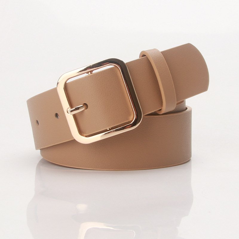 Elegant Belt With Golden Square Buckle