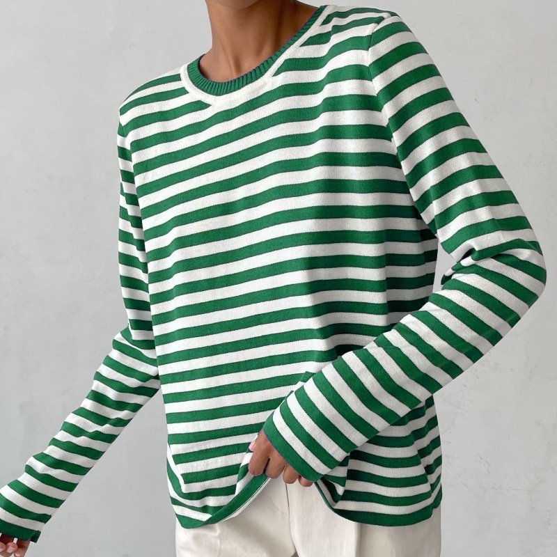 Striped Knitted Crew Neck Sweater